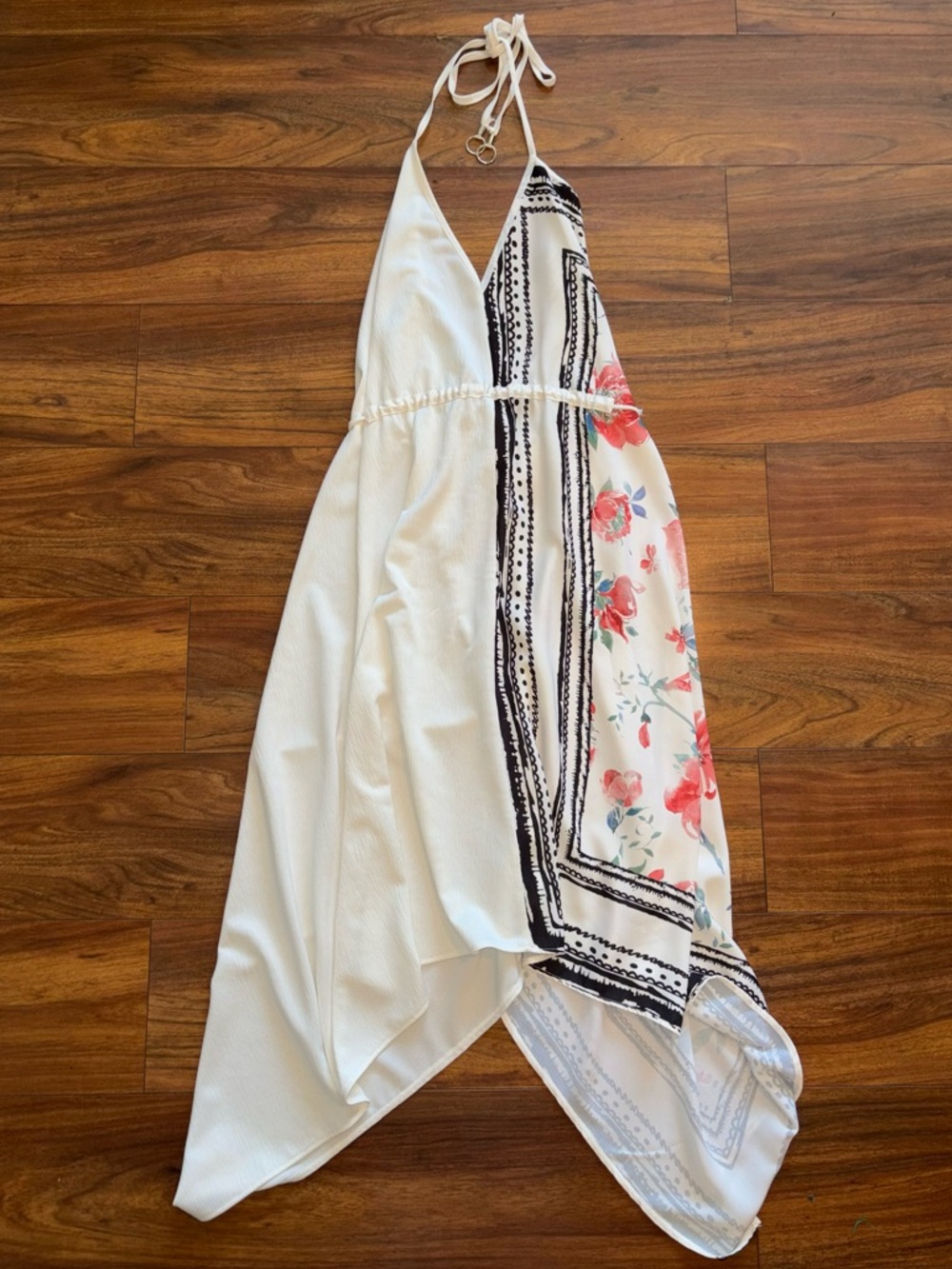 Zara White Halter Dress with Floral Scarf-Panel